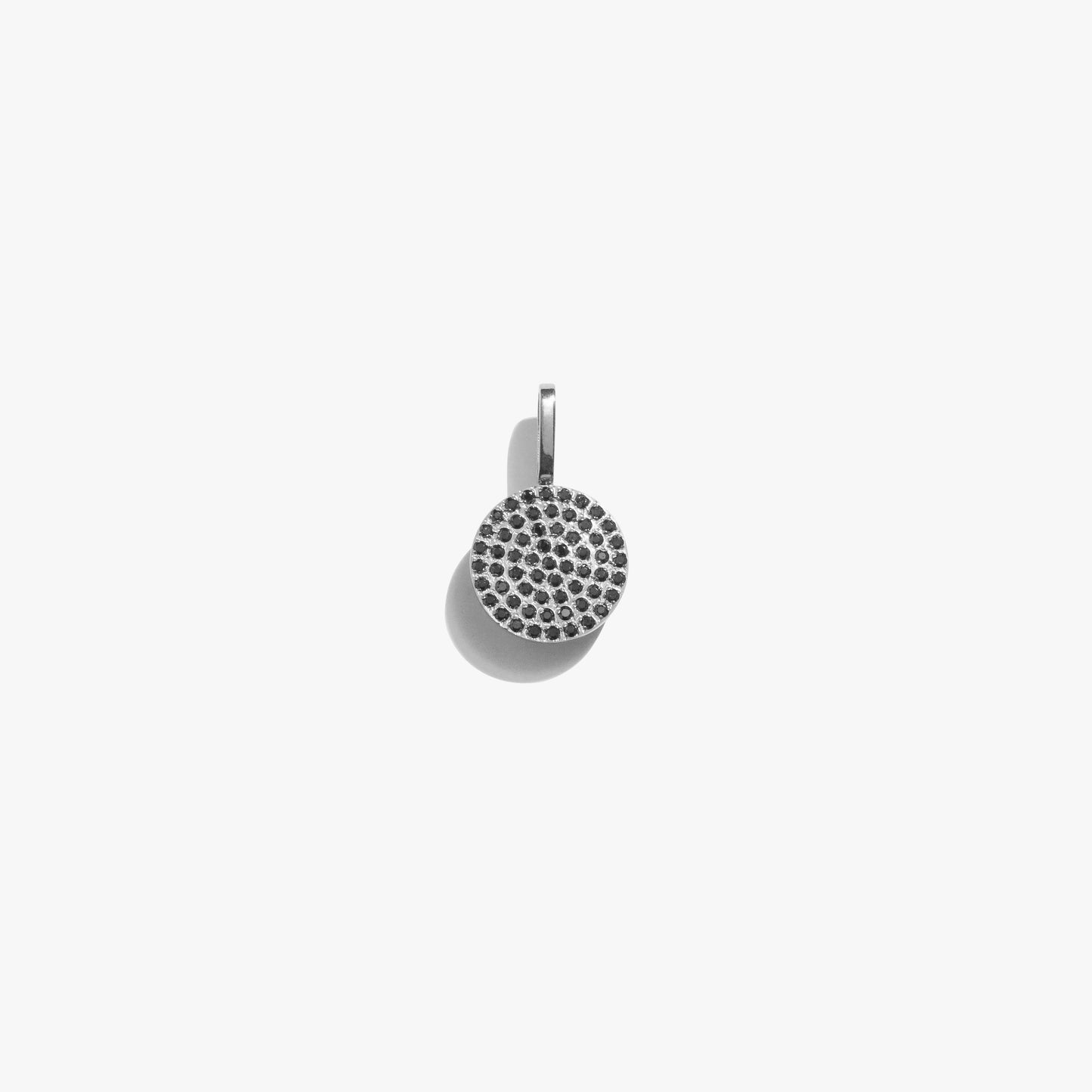 Black Diamante Circle Pendant - Silver