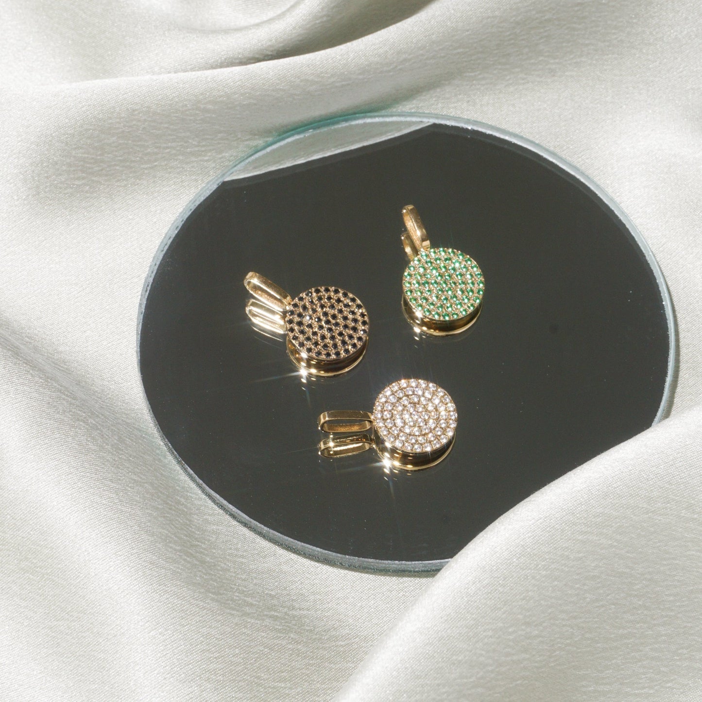 White Diamante Circle Pendant - Gold