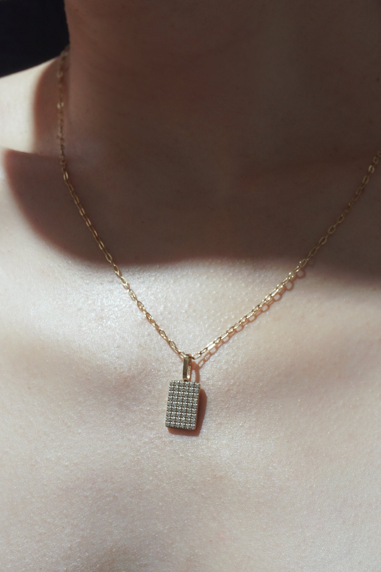 White Diamante Rec Pendant - Gold