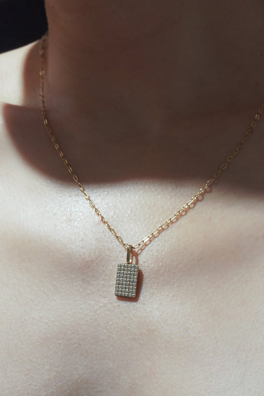 White Diamante Rec Pendant - Gold